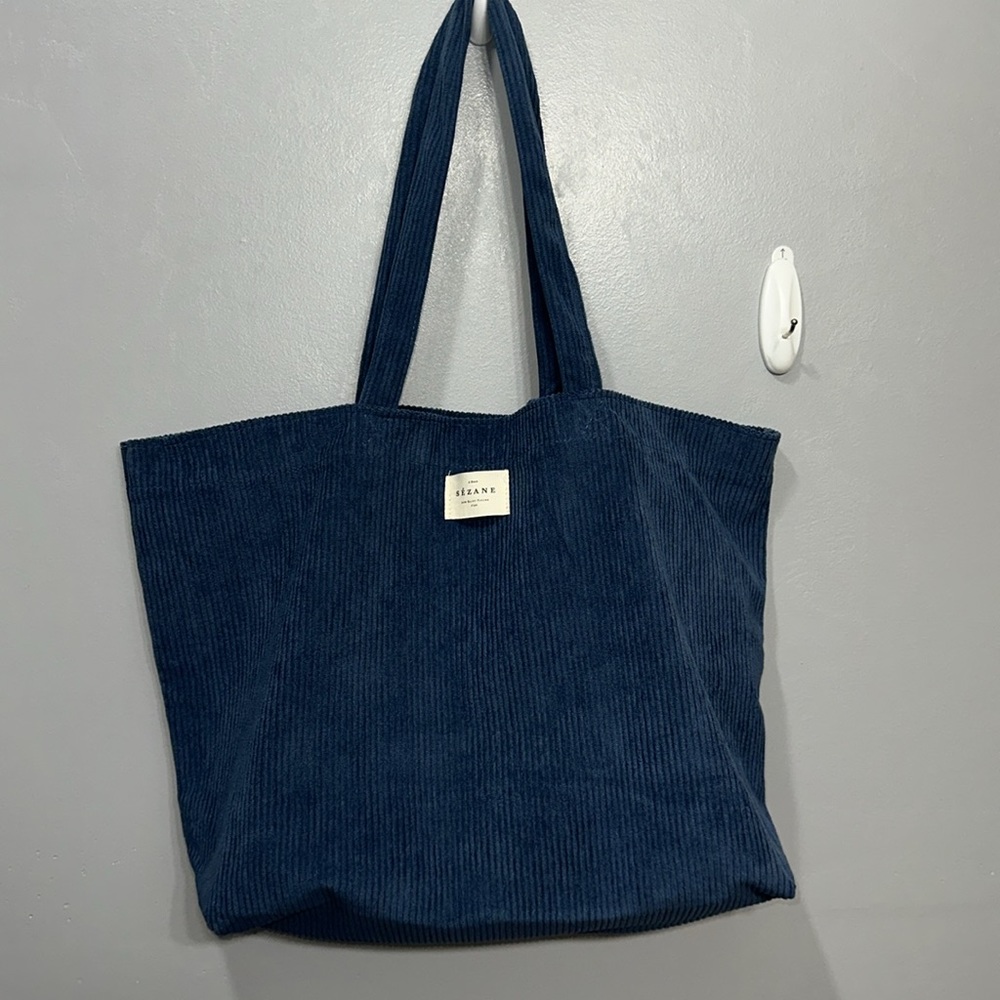 S A L E SÉZANE | Designer Large Size Beautiful Blue Corduroy Lined Tote Bag NWT - Picture 15 of 17